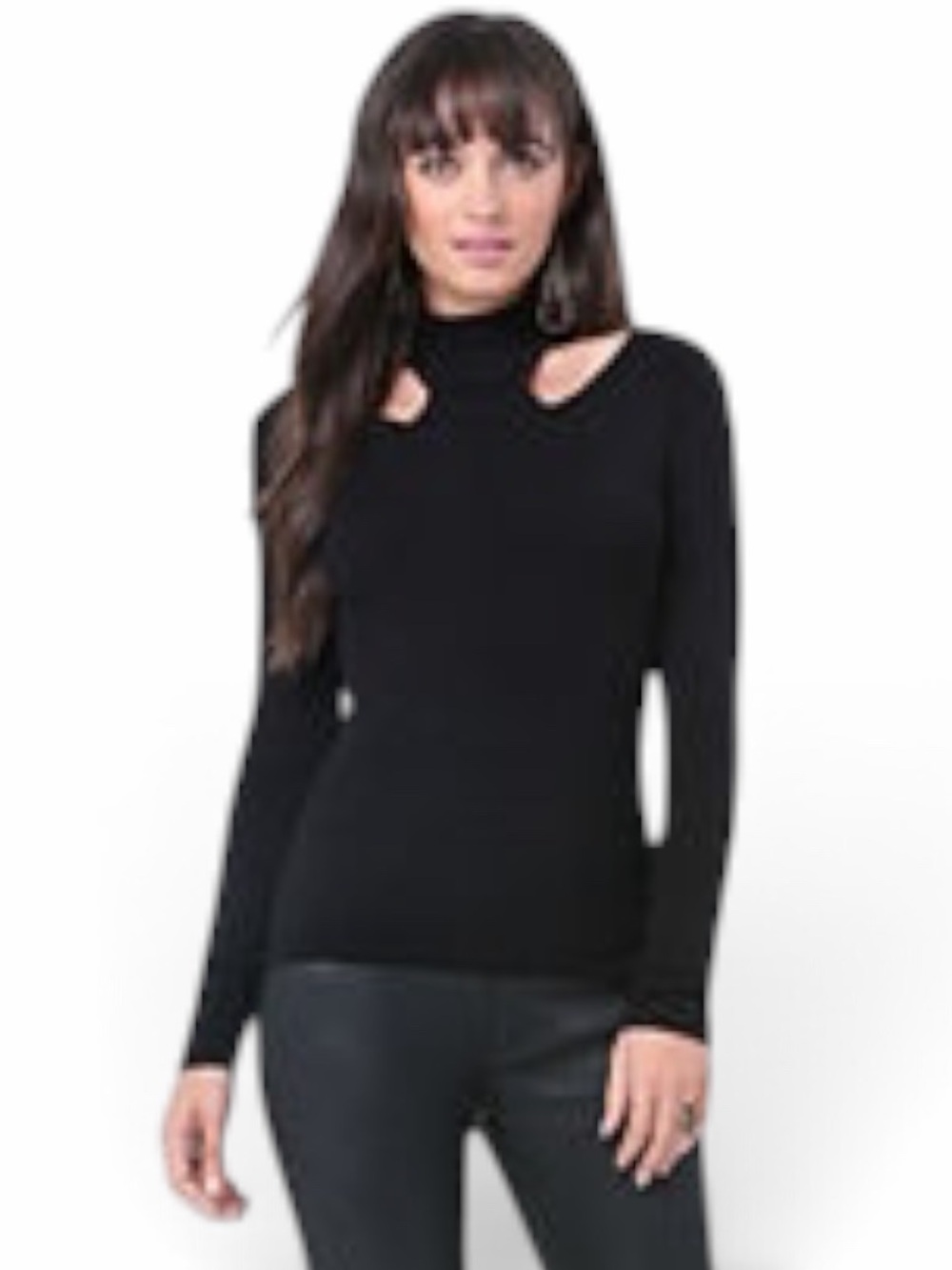 Bebe Black Mock Neck Cutout Ribbed Long Sleeve Knit Sweater Size Medium